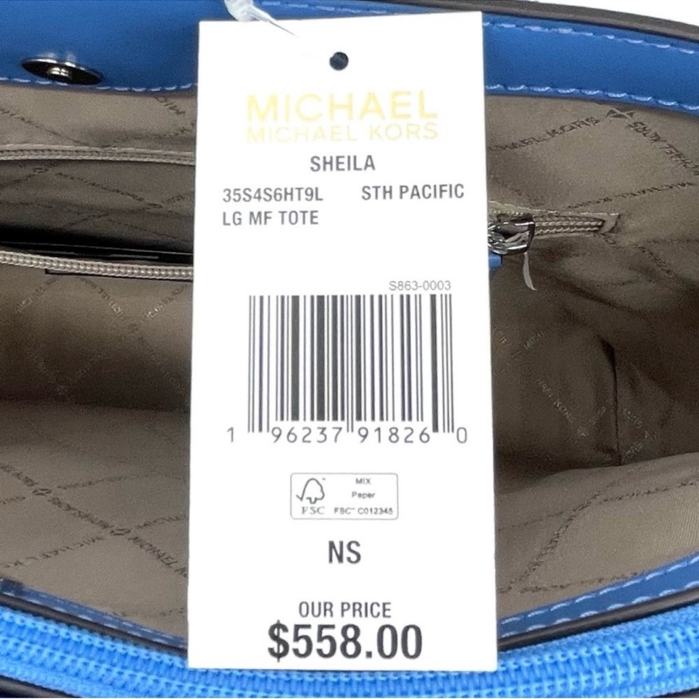 Michael Kors Bag Large Sheila Mf Tote Bag South Pacific Blue - Picture 13 of 13